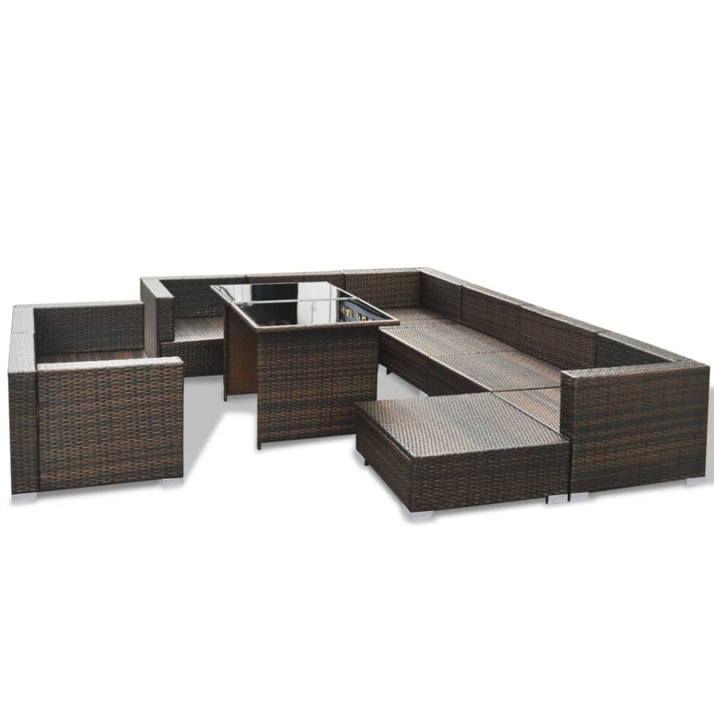 -Delige Loungeset Met Kussens Poly Rattan Bruin