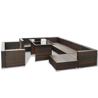 -Delige Loungeset Met Kussens Poly Rattan Bruin