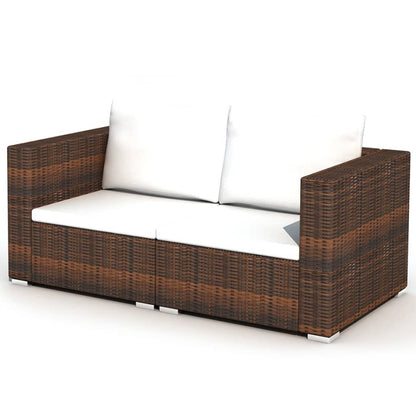 -Delige Loungeset Met Kussens Poly Rattan Bruin