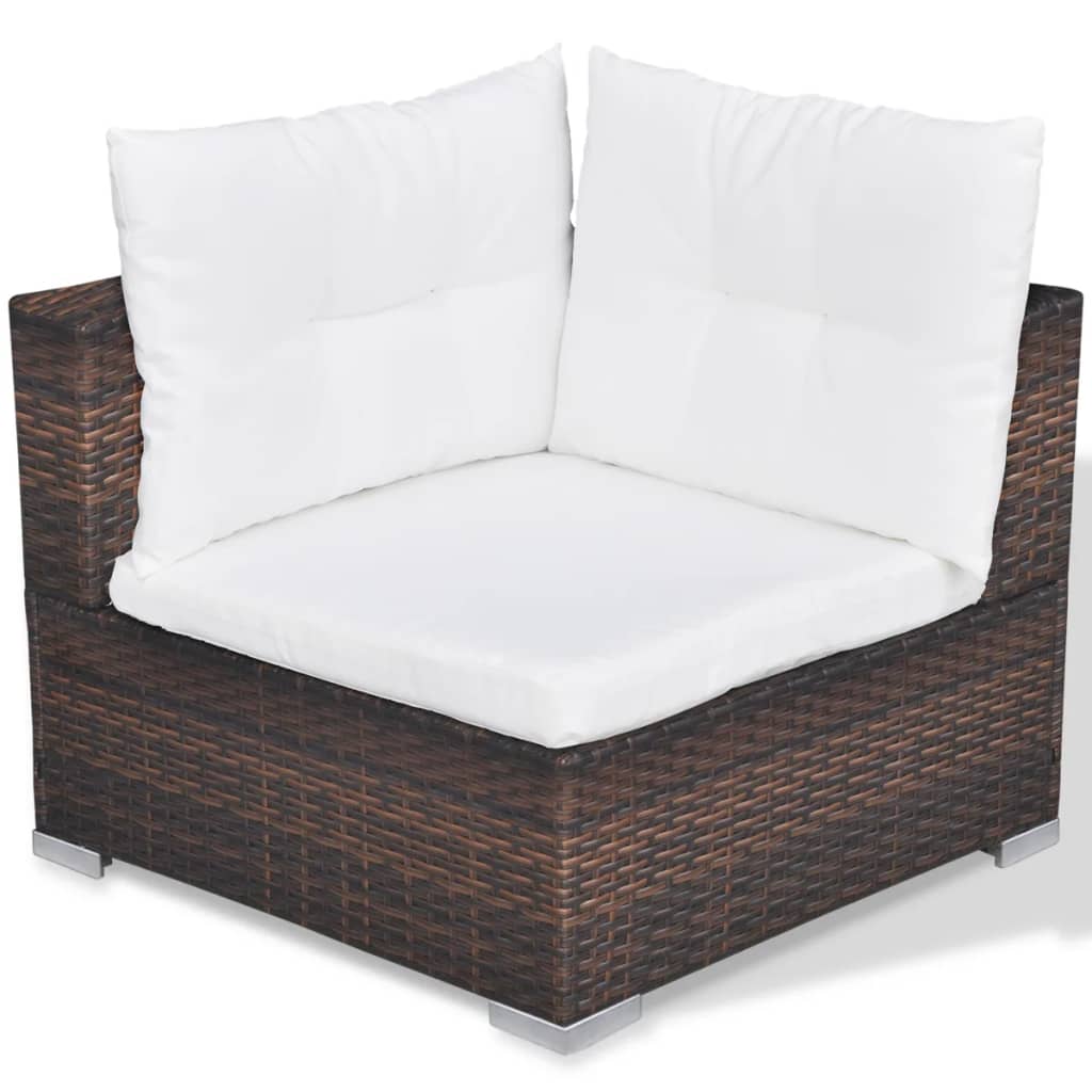 -Delige Loungeset Met Kussens Poly Rattan Bruin