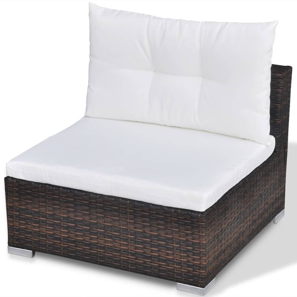 -Delige Loungeset Met Kussens Poly Rattan Bruin