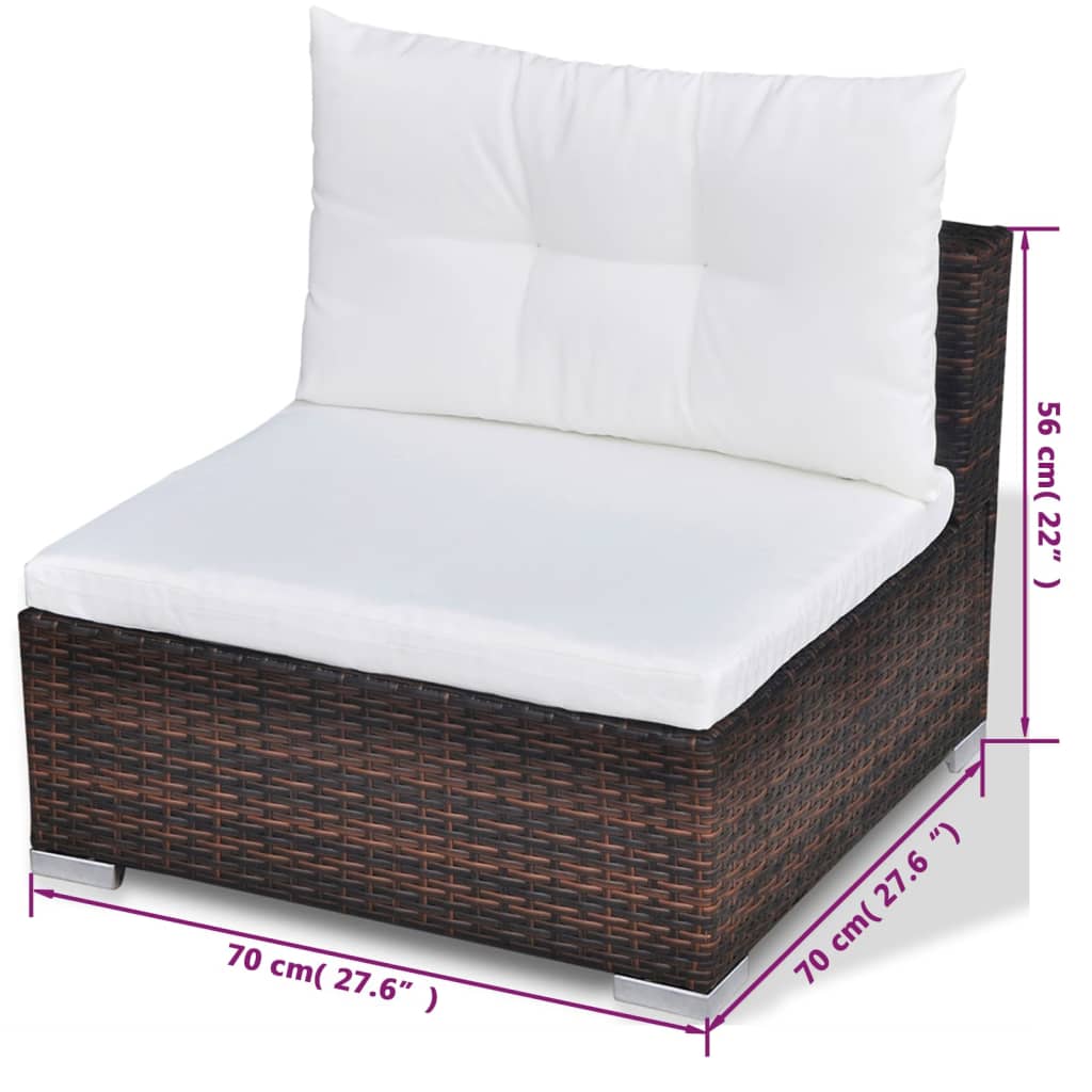 -Delige Loungeset Met Kussens Poly Rattan Bruin