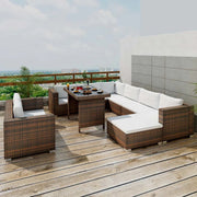 Loungeset poly rattan bruin 10-delig