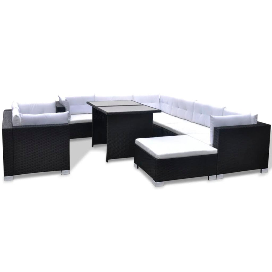 -Delige Loungeset Met Kussens Poly Rattan Zwart