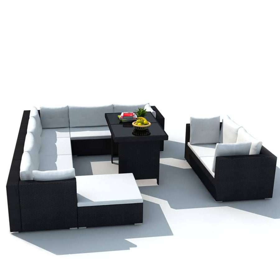 -Delige Loungeset Met Kussens Poly Rattan Zwart