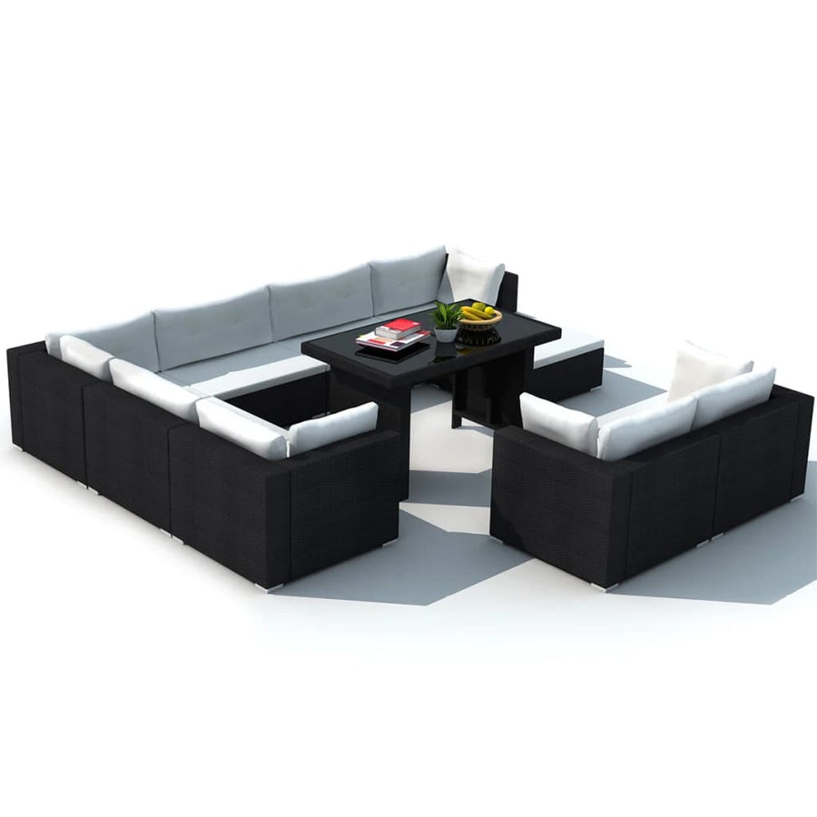 -Delige Loungeset Met Kussens Poly Rattan Zwart