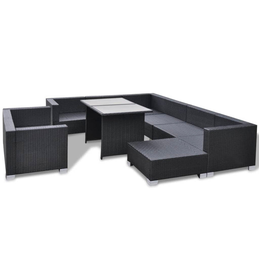 -Delige Loungeset Met Kussens Poly Rattan Zwart