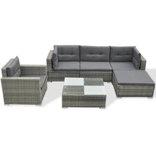 -Delige Loungeset Met Kussens Poly Rattan Grijs