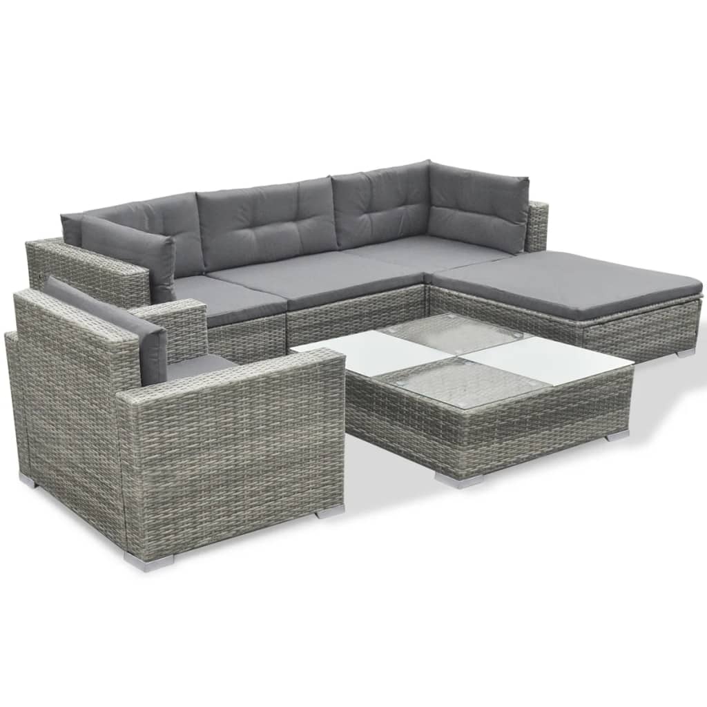 -Delige Loungeset Met Kussens Poly Rattan Grijs