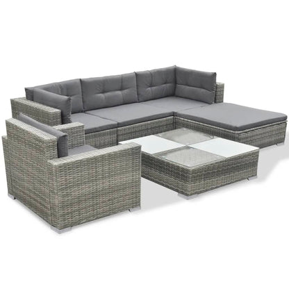 -Delige Loungeset Met Kussens Poly Rattan Grijs