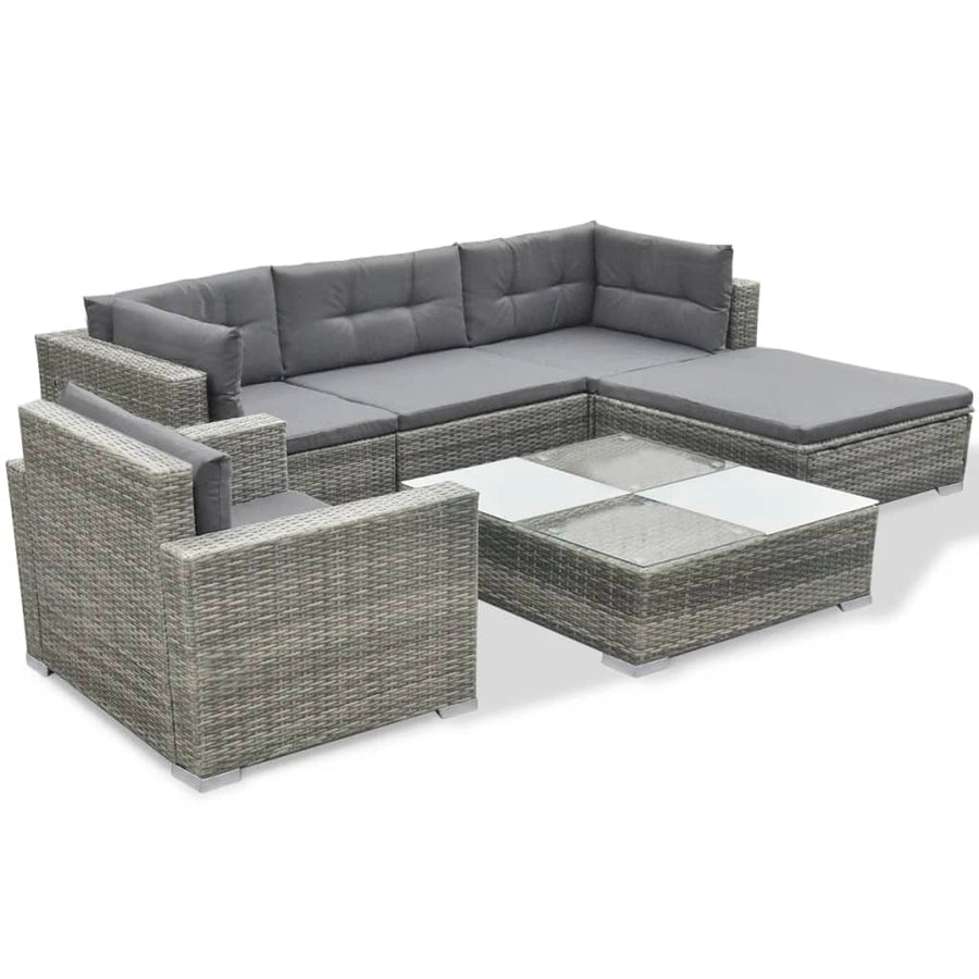 -Delige Loungeset Met Kussens Poly Rattan Grijs