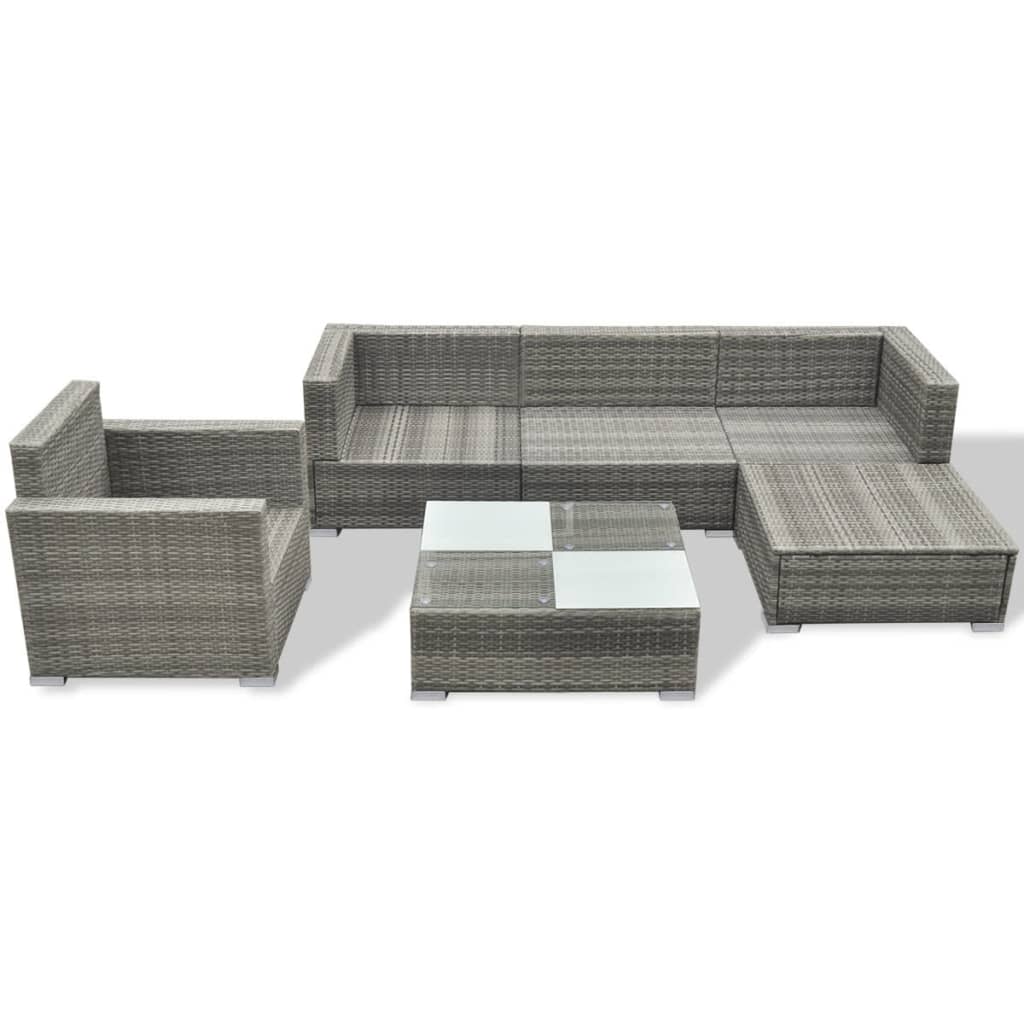 -Delige Loungeset Met Kussens Poly Rattan Grijs
