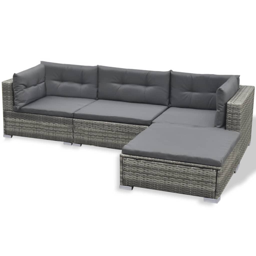-Delige Loungeset Met Kussens Poly Rattan Grijs