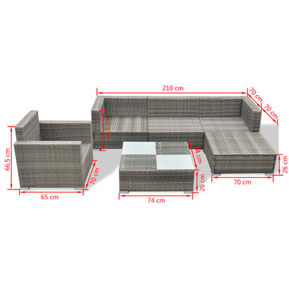 -Delige Loungeset Met Kussens Poly Rattan Grijs