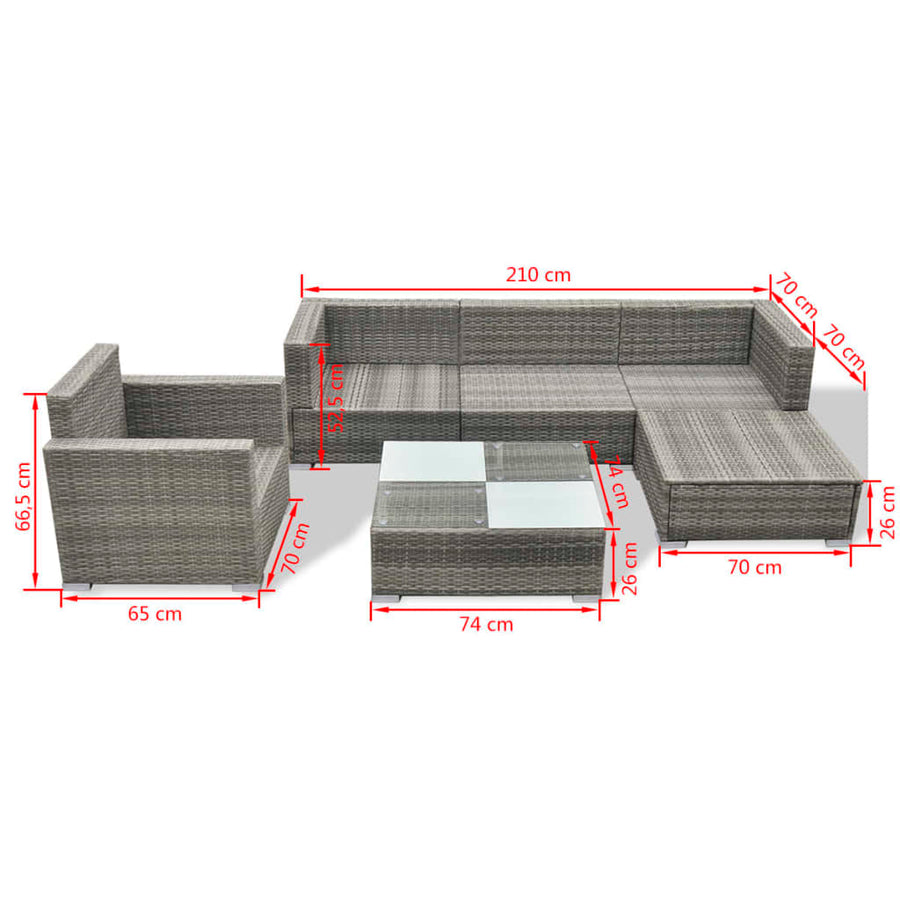 -Delige Loungeset Met Kussens Poly Rattan Grijs