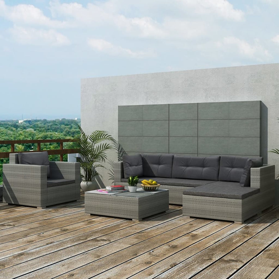 -Delige Loungeset Met Kussens Poly Rattan Grijs