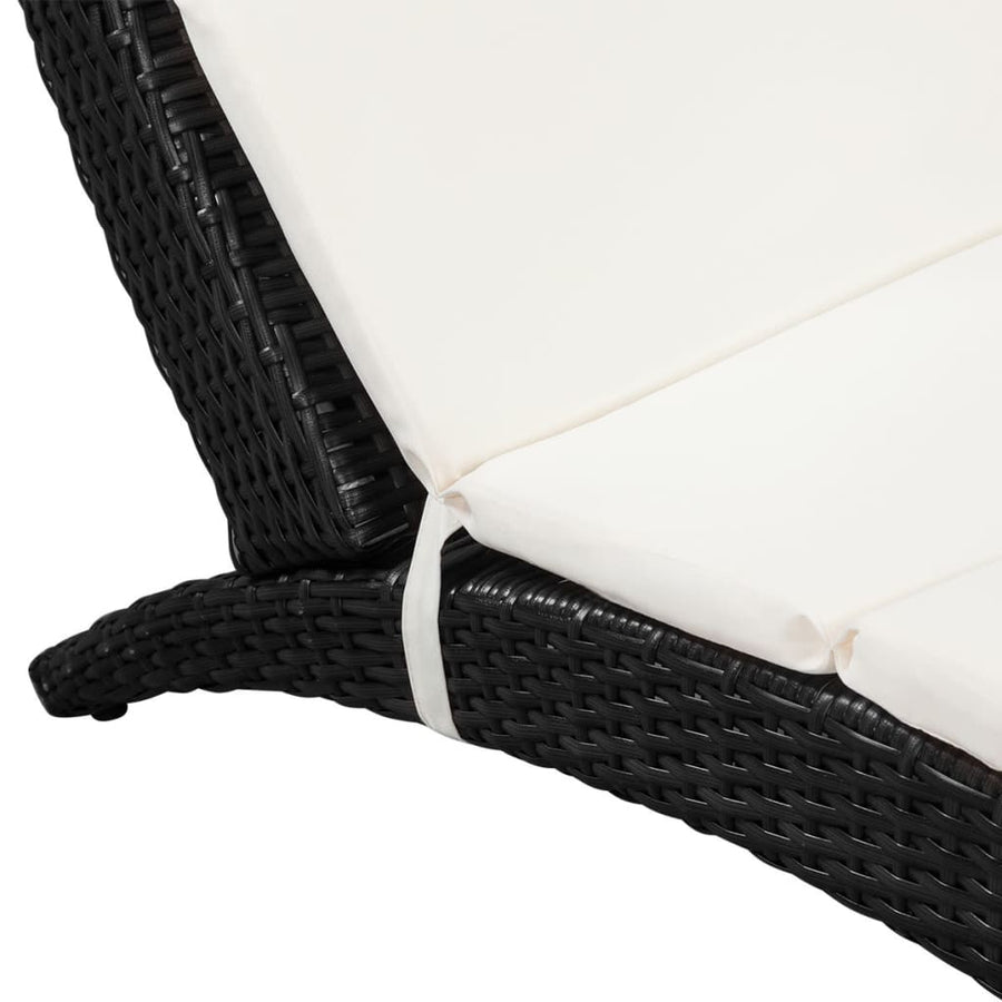 Ligbed Inklapbaar Met Kussen Poly Rattan Zwart en wit