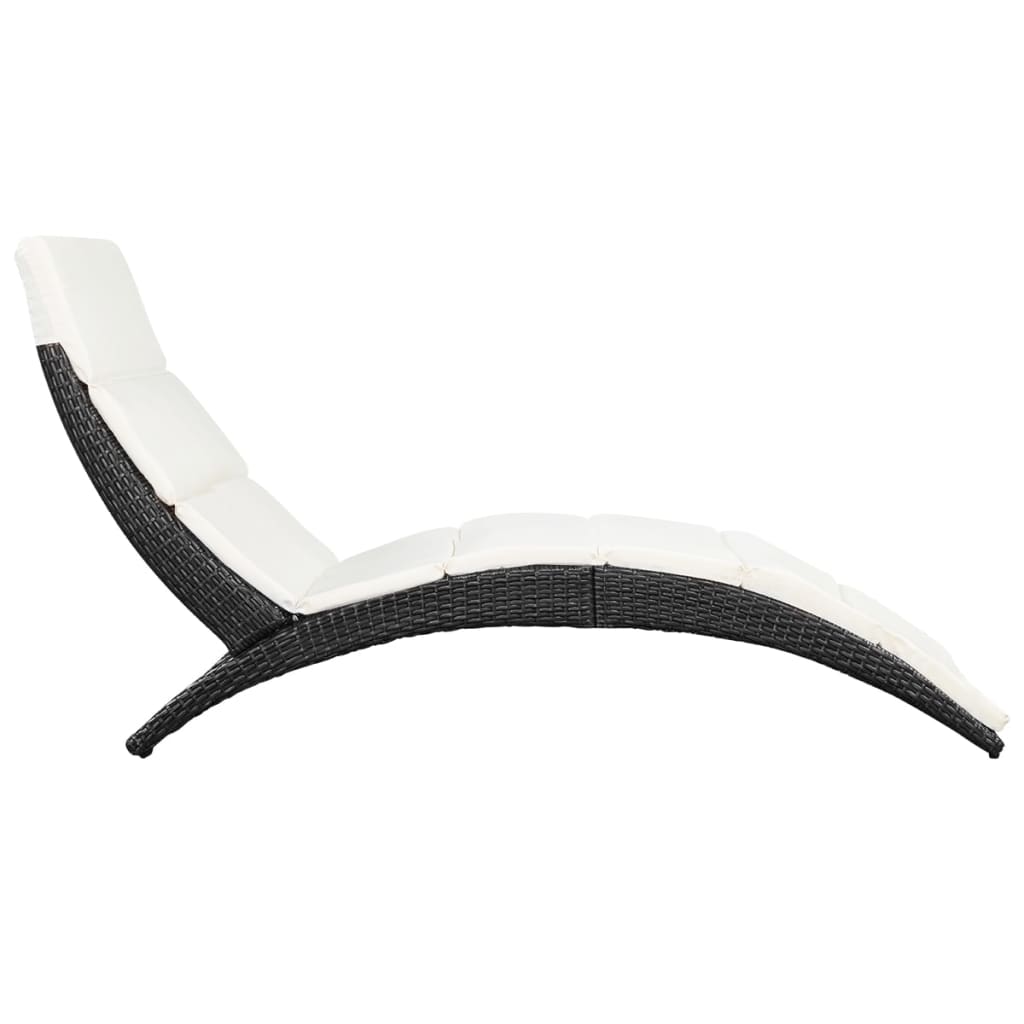 Ligbed Inklapbaar Met Kussen Poly Rattan Zwart en wit