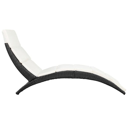 Ligbed Inklapbaar Met Kussen Poly Rattan Zwart en wit