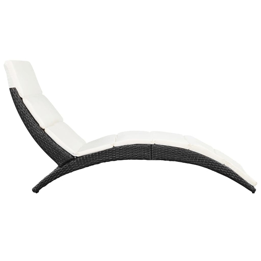 Ligbed Inklapbaar Met Kussen Poly Rattan Zwart en wit