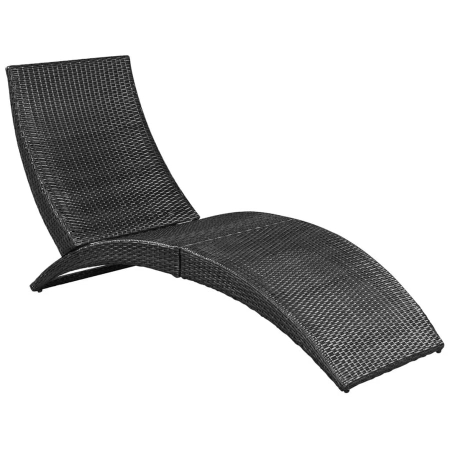 Ligbed Inklapbaar Met Kussen Poly Rattan Zwart en wit
