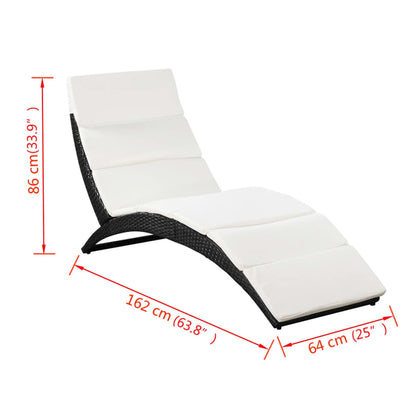 Ligbed Inklapbaar Met Kussen Poly Rattan Zwart en wit