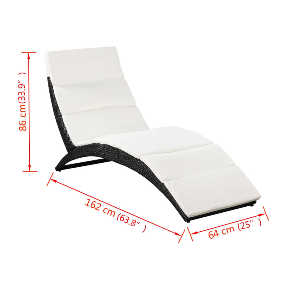 Ligbed Inklapbaar Met Kussen Poly Rattan Zwart en wit