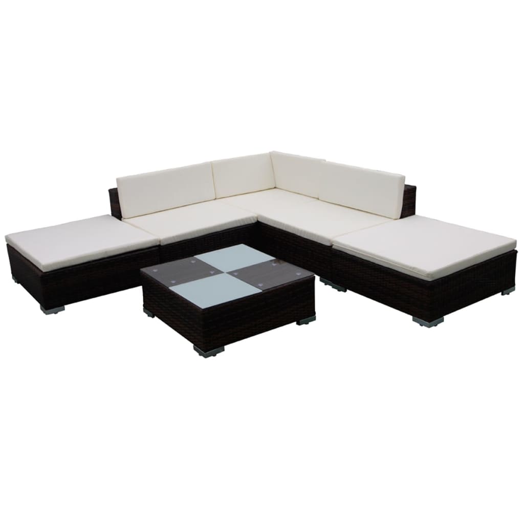 -Delige Loungeset Met Kussens Poly Rattan Bruin