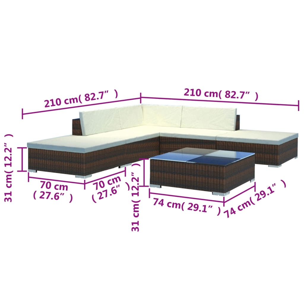 -Delige Loungeset Met Kussens Poly Rattan Bruin