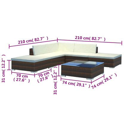 -Delige Loungeset Met Kussens Poly Rattan Bruin
