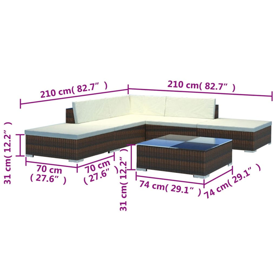 -Delige Loungeset Met Kussens Poly Rattan Bruin