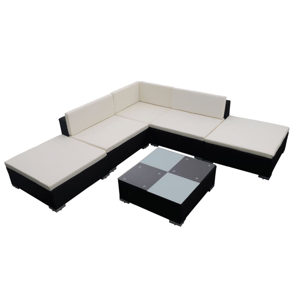 Loungeset met kussens poly rattan Zwart