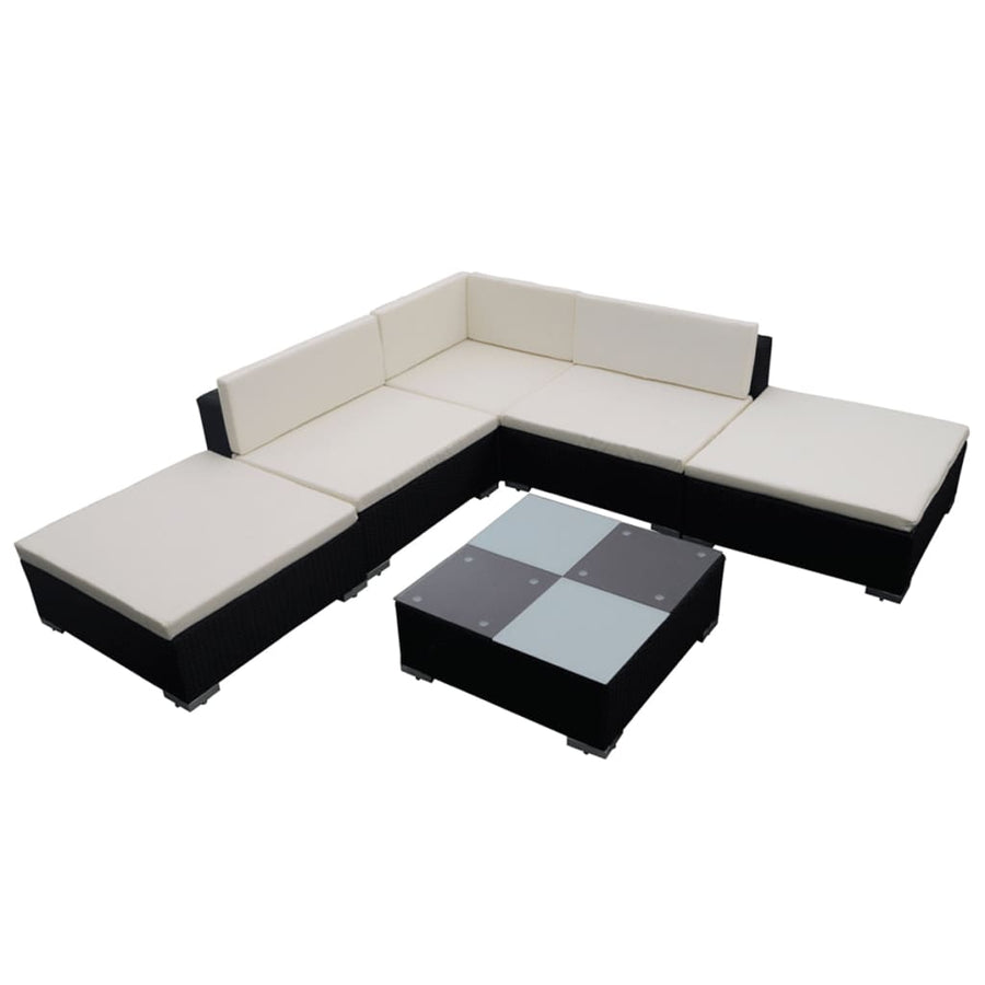 Loungeset met kussens poly rattan Zwart