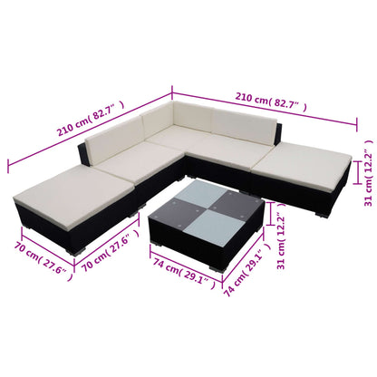 Loungeset met kussens poly rattan Zwart