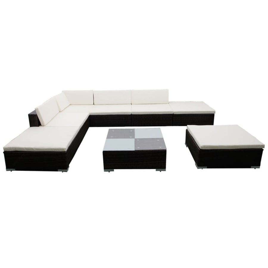 8-delige Loungeset met kussens poly rattan bruin