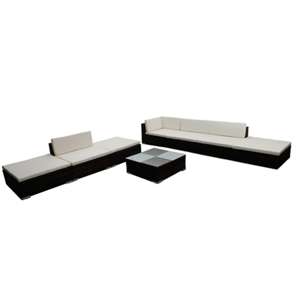 8-delige Loungeset met kussens poly rattan bruin