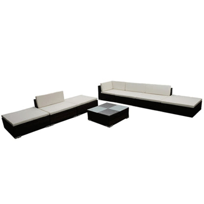 8-delige Loungeset met kussens poly rattan bruin