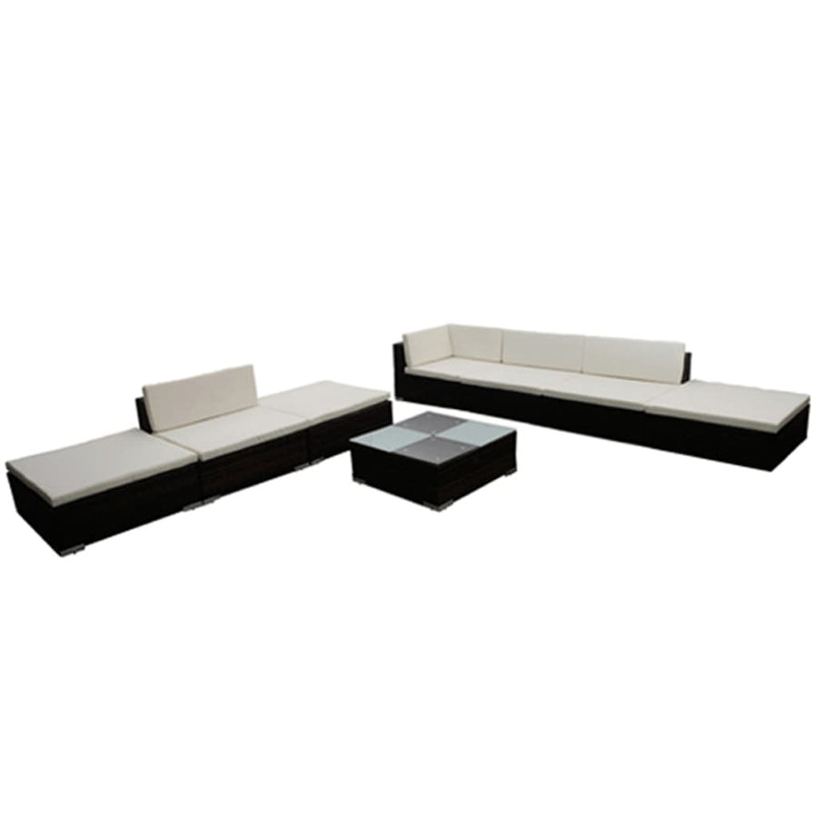 8-delige Loungeset met kussens poly rattan bruin
