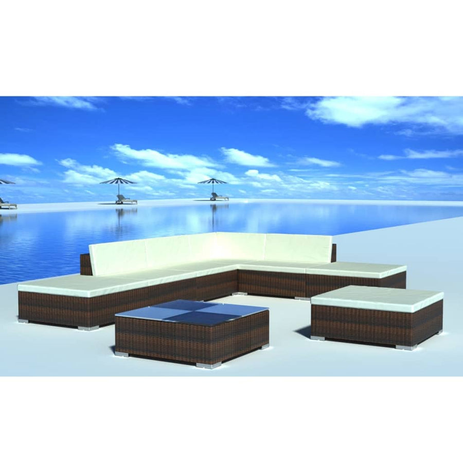 8-delige Loungeset met kussens poly rattan bruin