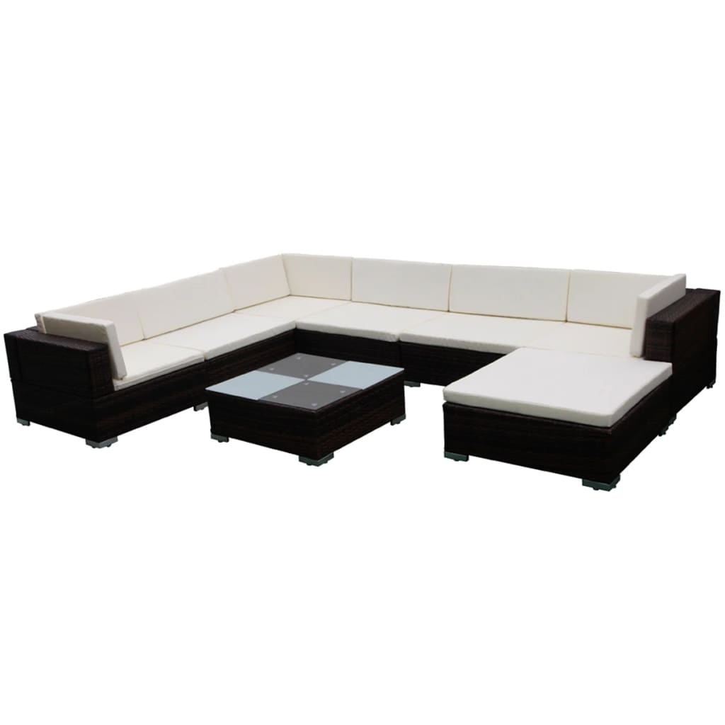 8-Delige Loungeset Met Kussens Poly Rattan Bruin