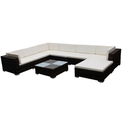 8-Delige Loungeset Met Kussens Poly Rattan Bruin