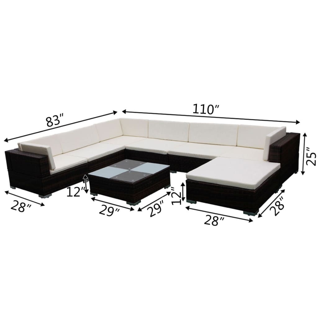 8-Delige Loungeset Met Kussens Poly Rattan Bruin