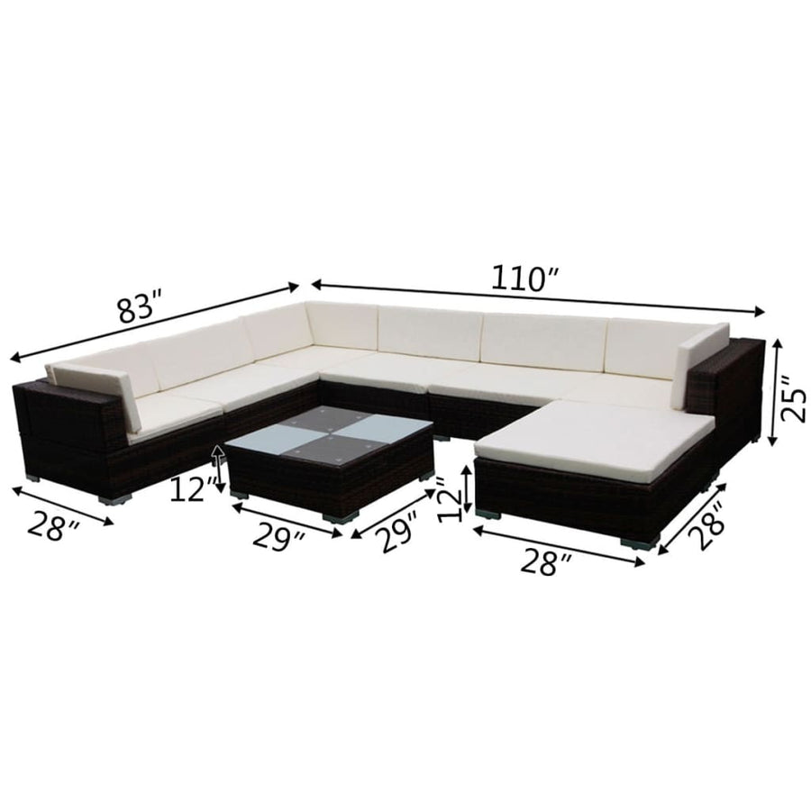 8-Delige Loungeset Met Kussens Poly Rattan Bruin