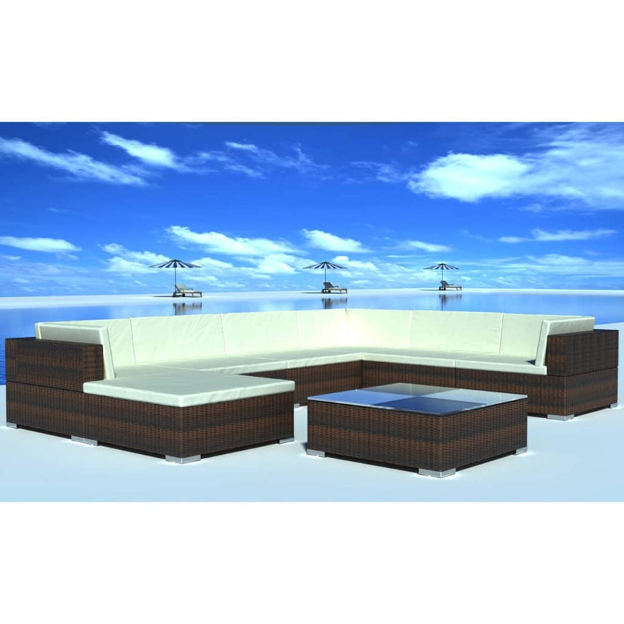 8-Delige Loungeset Met Kussens Poly Rattan Bruin