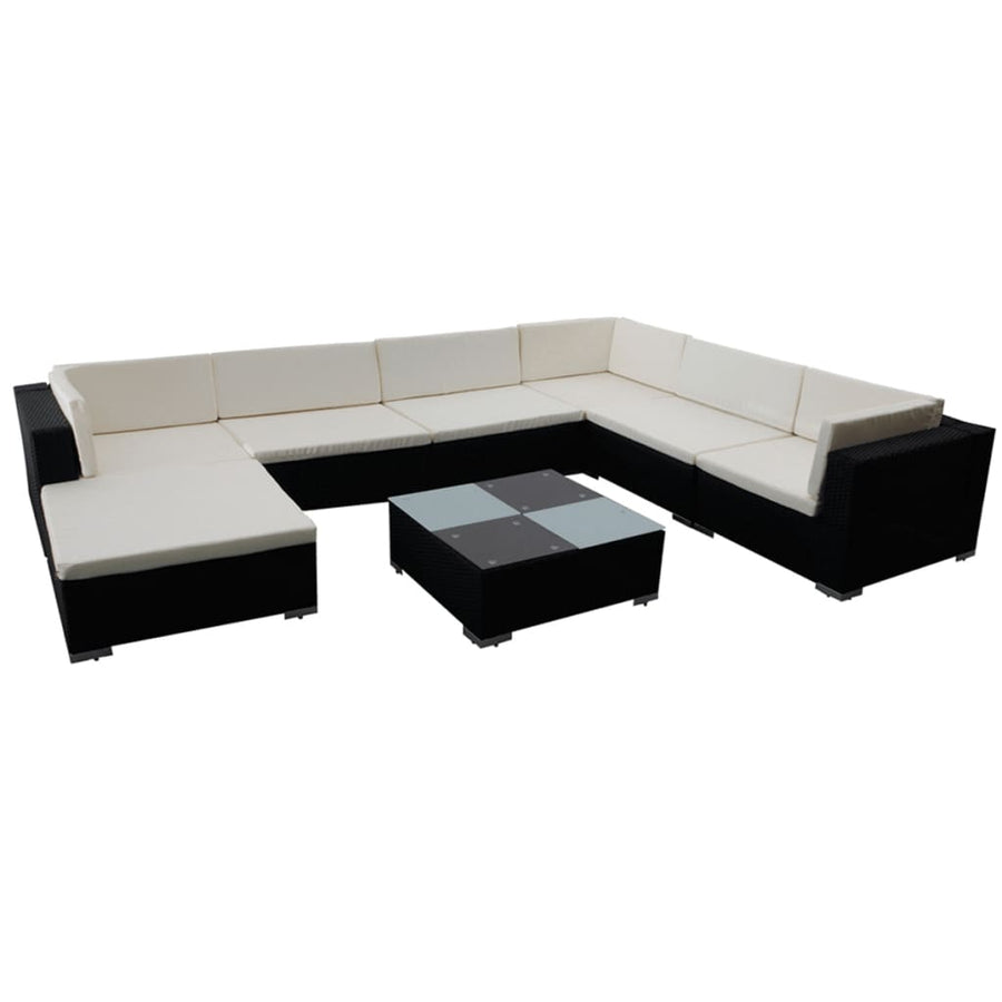8-delige Loungeset met kussens poly rattan zwart