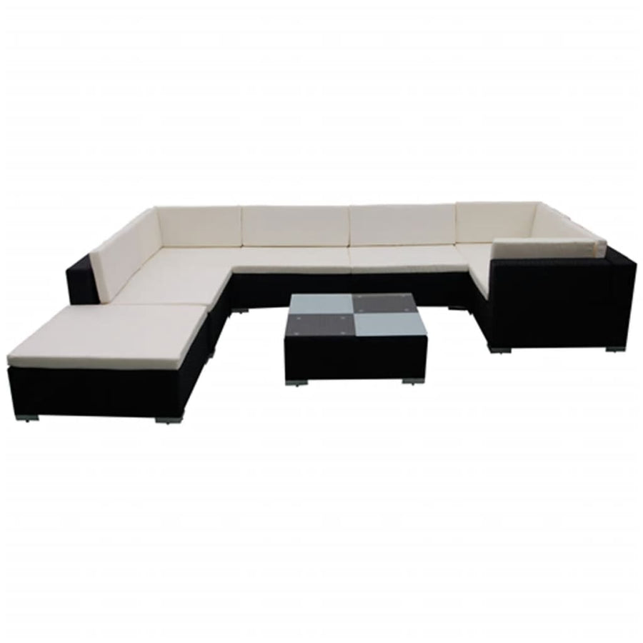 8-delige Loungeset met kussens poly rattan zwart