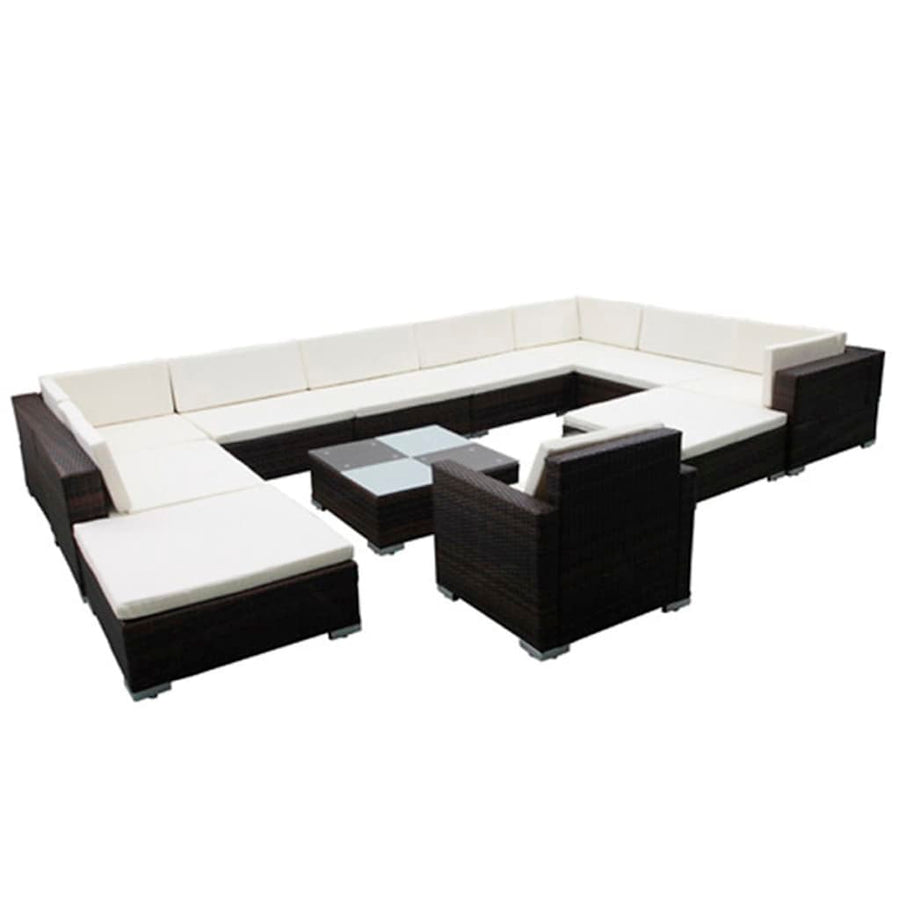 12-delige Loungeset met kussens poly rattan zwart