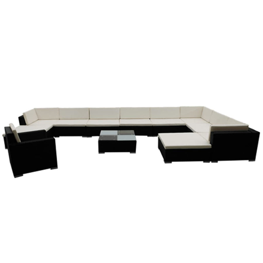 12-delige Loungeset met kussens poly rattan zwart