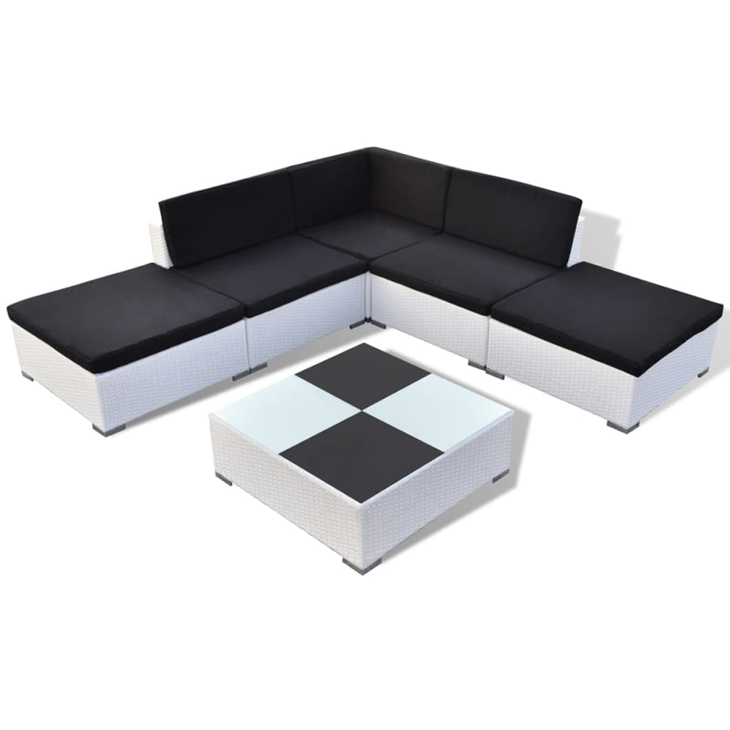 6-Delige Loungeset Met Kussens Poly Rattan Wit