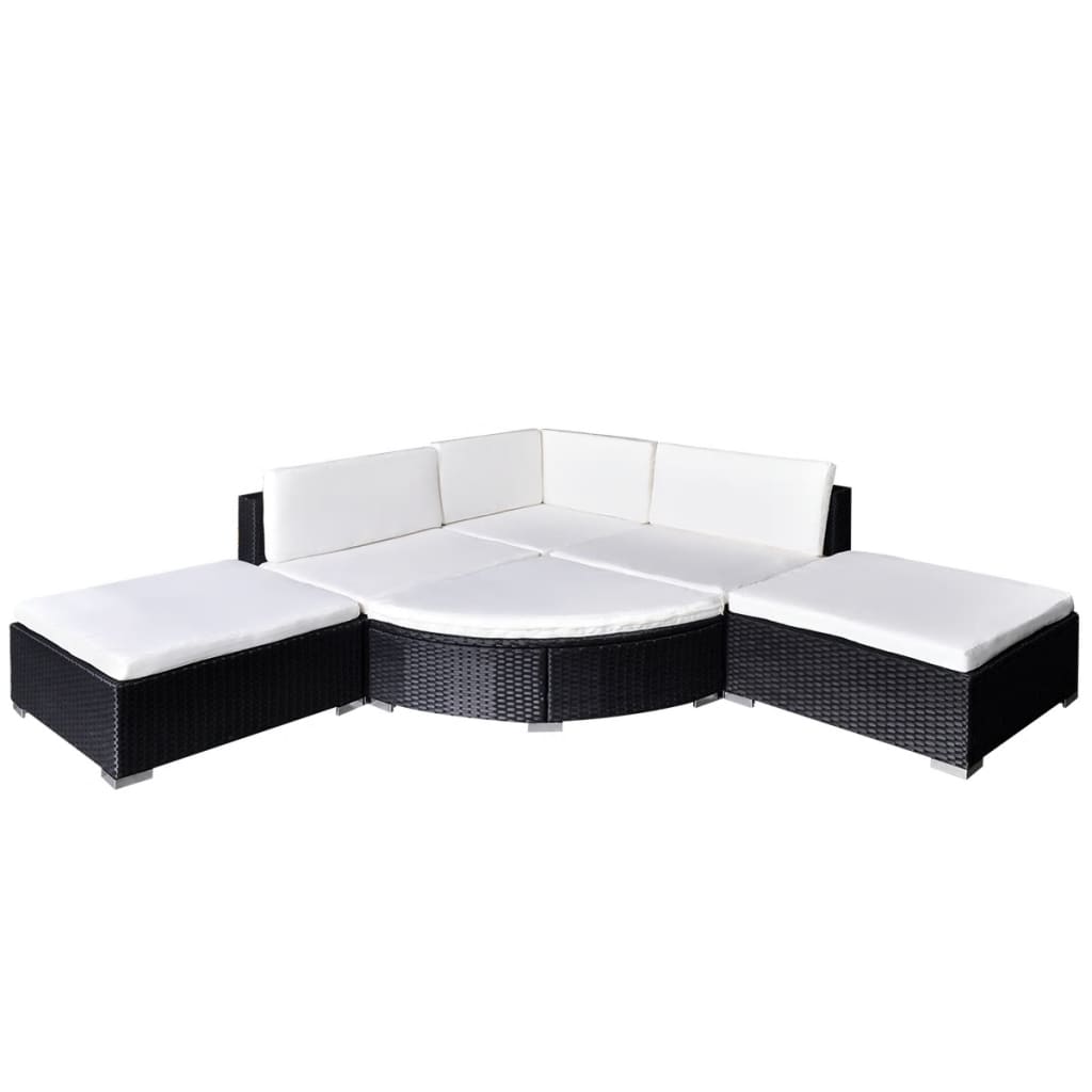 6-delige Loungeset met kussens poly rattan zwart